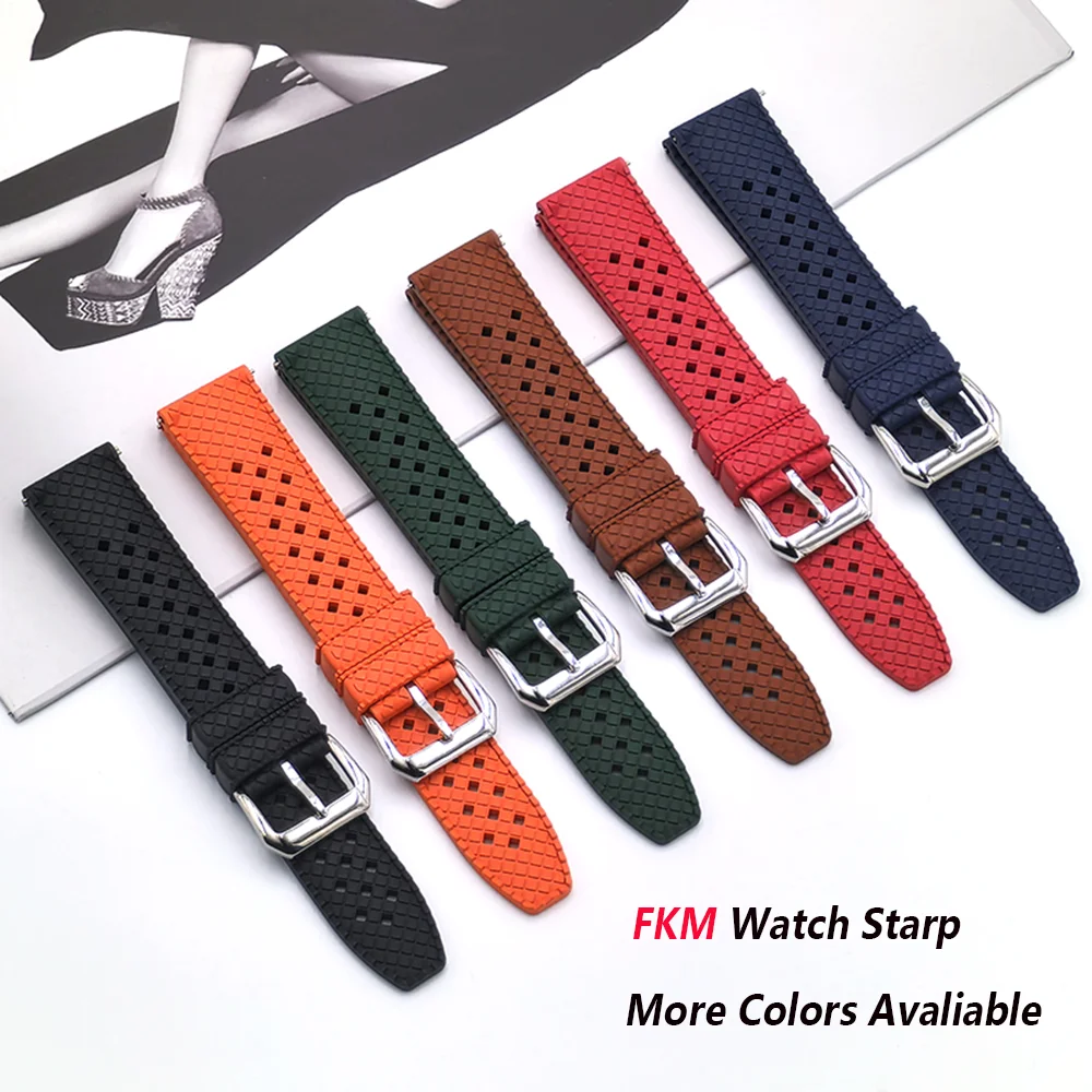 FKM Rubber Watch Strap Quick Release  Adjustable Width 18mm/20mm/22mm for Men's WatchBand Sports Watch Belt
