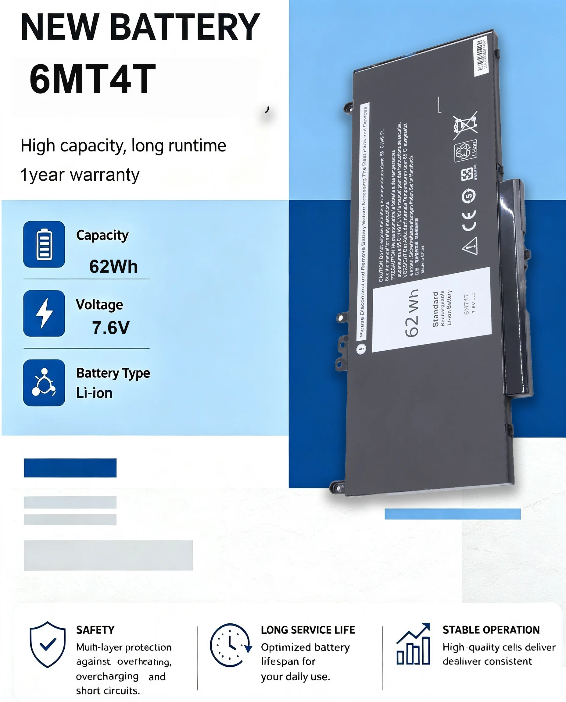 6MT4T NGGX5 Laptop Battery for Dell Latitude E5270 E5470 E5570 Precision 3510 7V69Y TXF9M 79VRK HK6DV