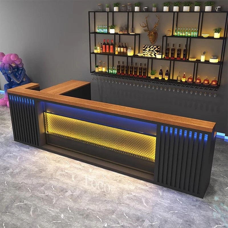 Bistro industrial style cashier bar, wrought iron coffee long solid wood barbecue restaurant bar table