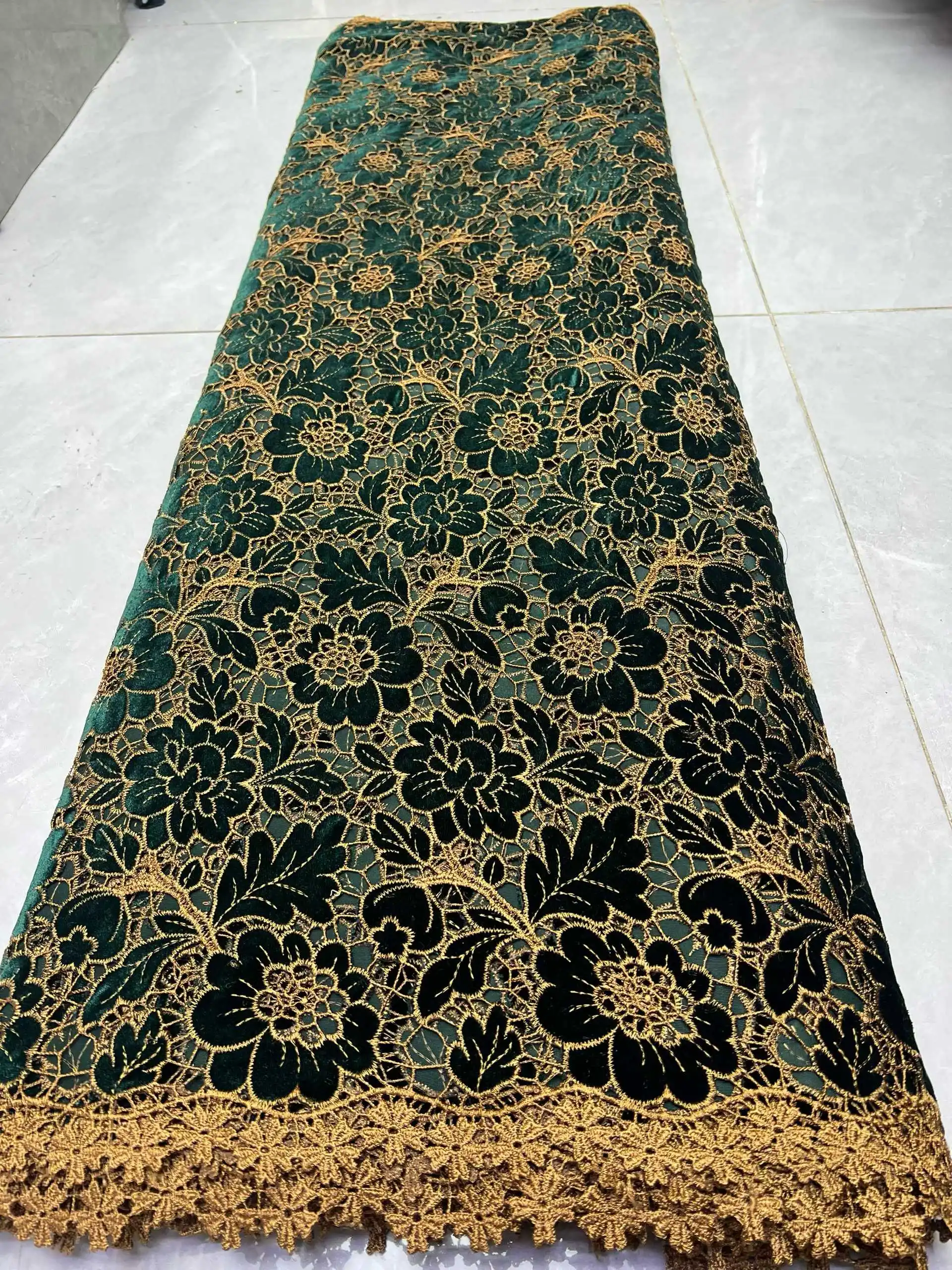 

African Guipure Velvet Lace Fabric for Women's Wedding Dresses Nigerian French Laser Cut Design Wholesale 2026