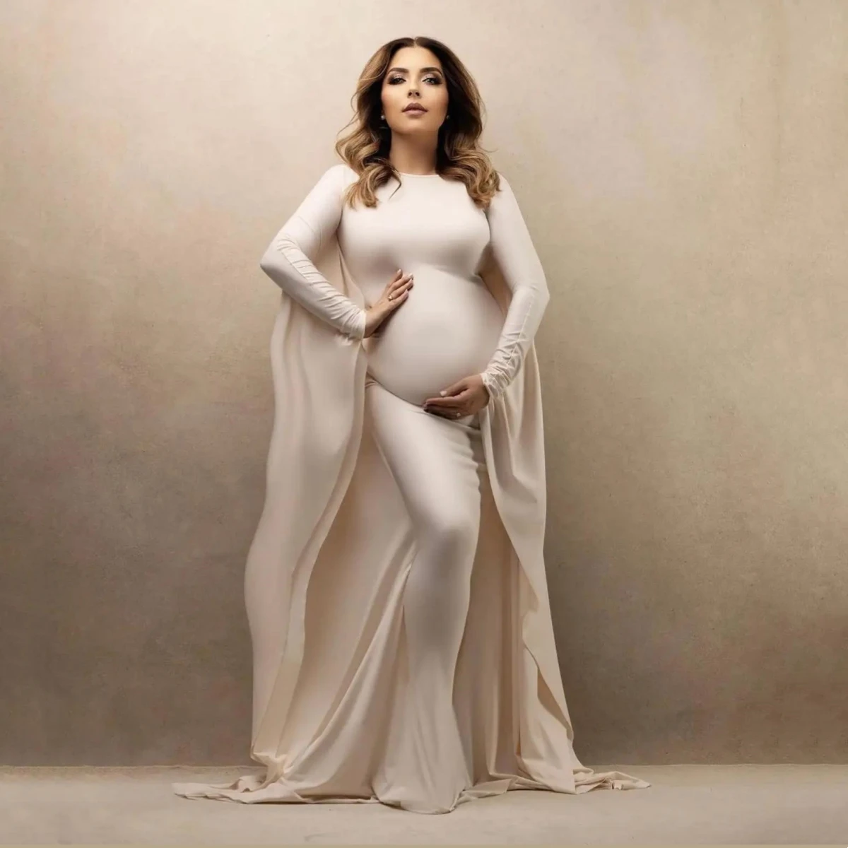 Bat Sleeve Maternity Long Dress Stretchy Bodycon Baby Shower Party Dress O-neck Pregnancy Photo Shoot Dress