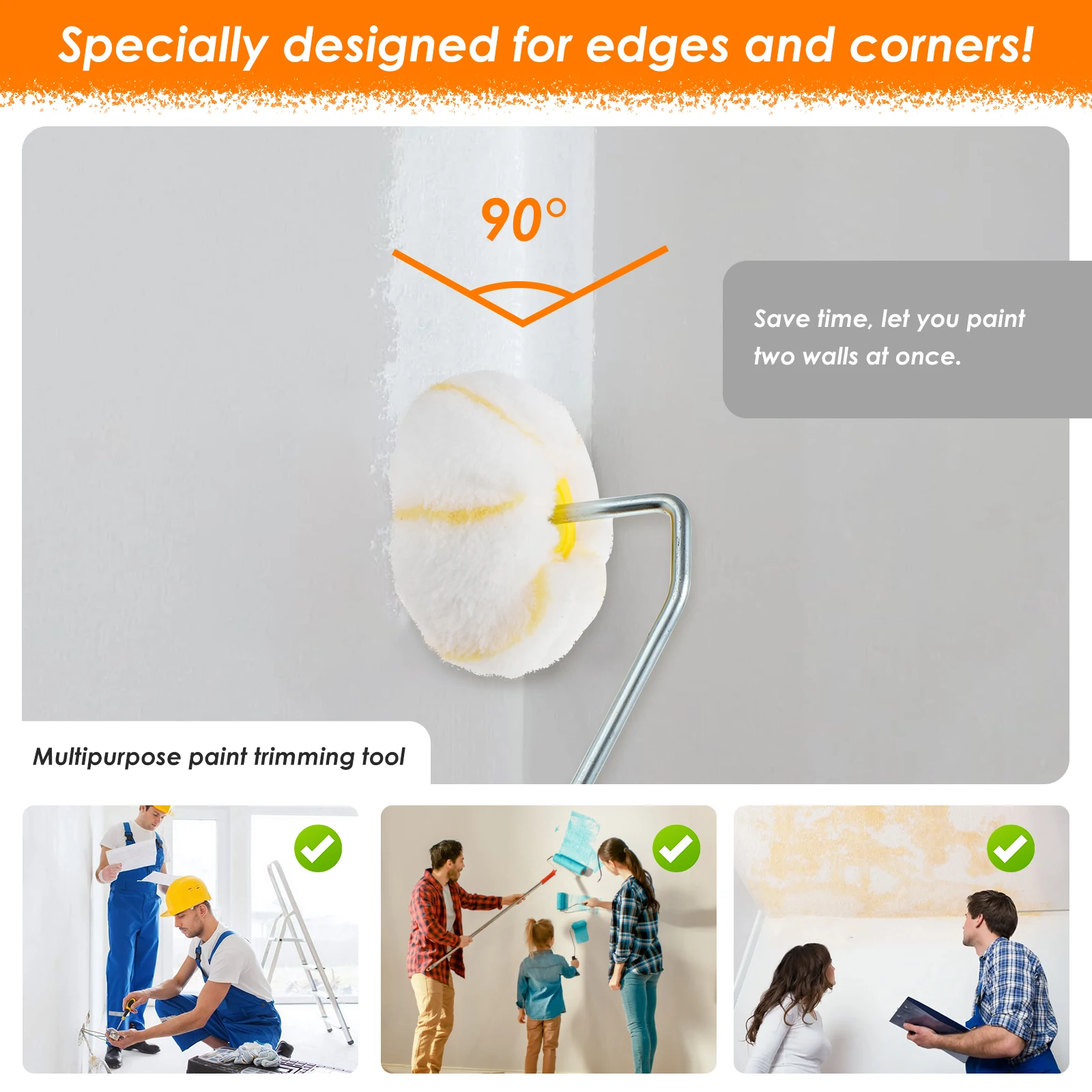 Kit de rouleau de peinture d'angle pour cloisons sèches, outil de rouleau d'angle, coupe-bordure, facile à nettoyer, efficace