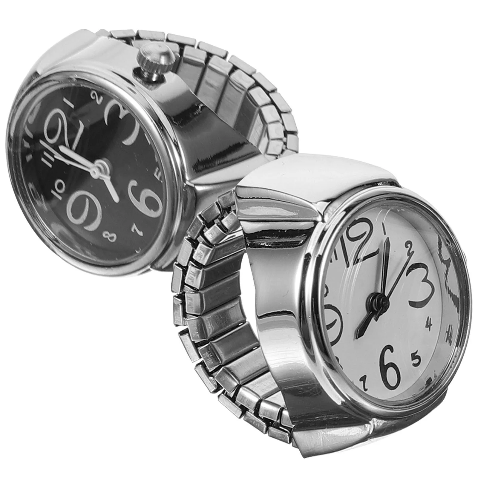 قطعتان من ساعات الإصبع الدائرية للنساء والرجال، رقمية صغيرة دائرية أنيقة مزخرفة وخفيفة الوزن ومريحة، ملابس كاجوال