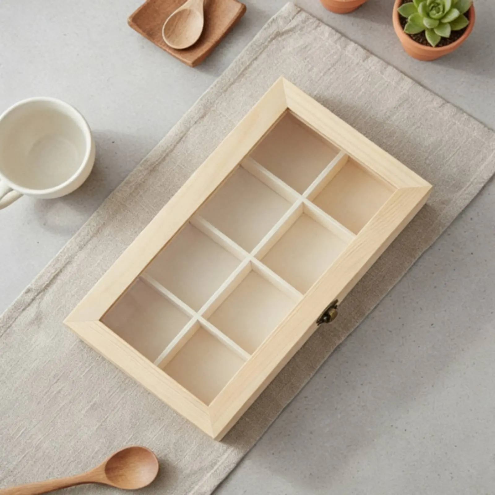 

Wooden Storage Box with Clear Lid Multipurpose Use Unfinished Wood Craft Box Display Case for Collectors, Kitchen Counter