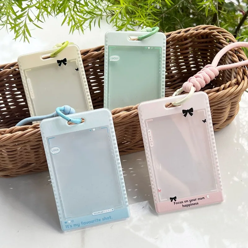 Slide Back Case Card Holder for Students Staff Girls Neck Strap Wristband Pass Work Card Cover Sleeve Candy Color Badge Holder