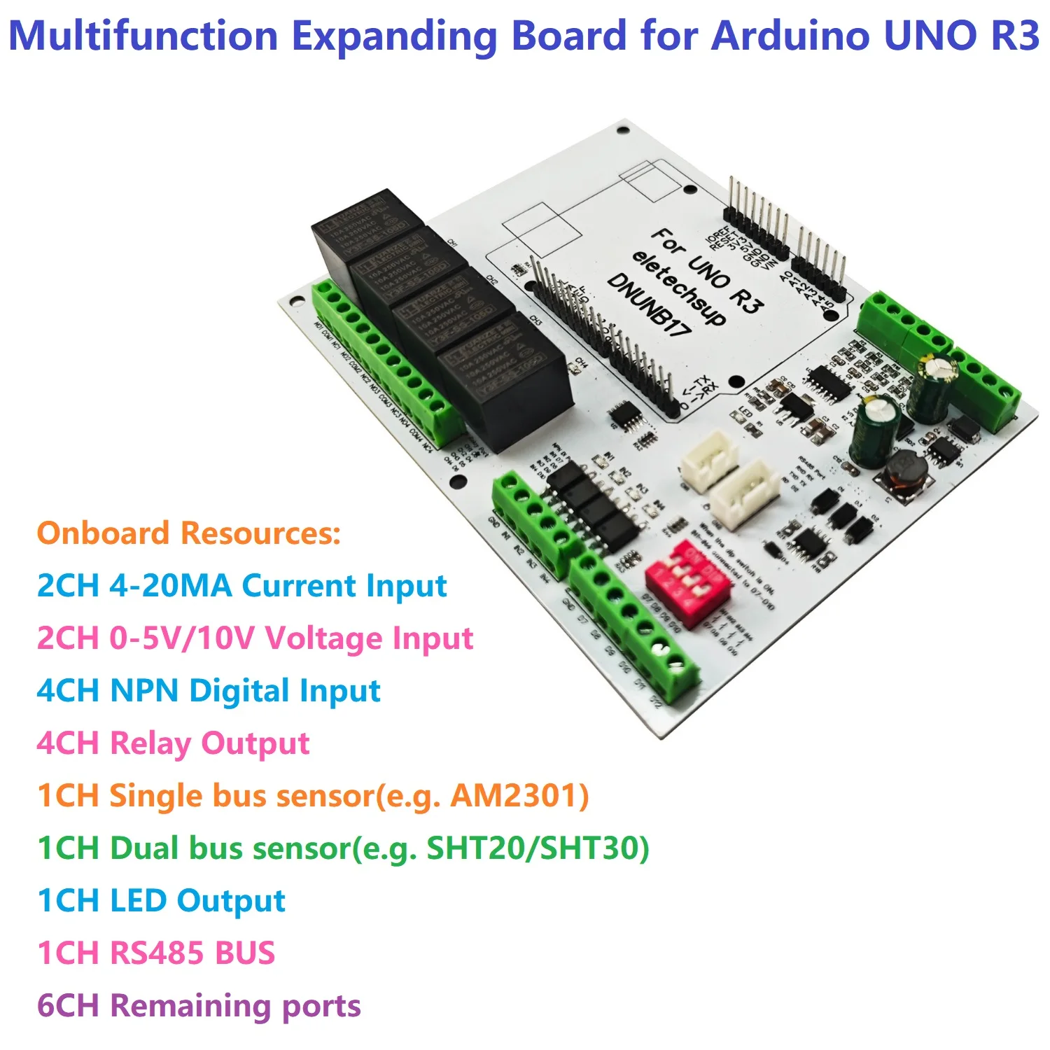 

4DI-4DO-4AI Digital Analog AM2301/SHT20/SHT30/DS18B20 Temperature Humidity OPEN PLC Expansion Board for Arduino UNO R3