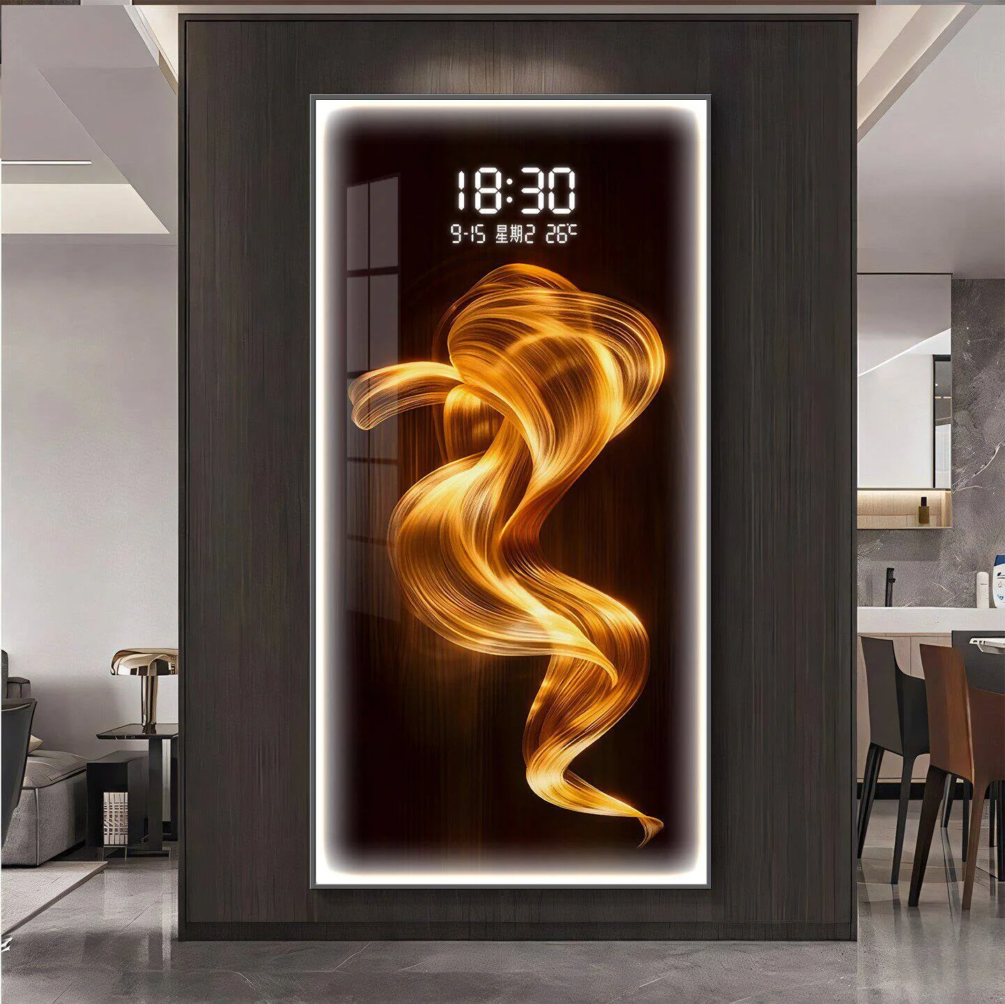 Minimally Abstract Entrance Decoration Painting High-end Feeling Hanging Painting Room Decoration Wall Lamp Led Light With Clock