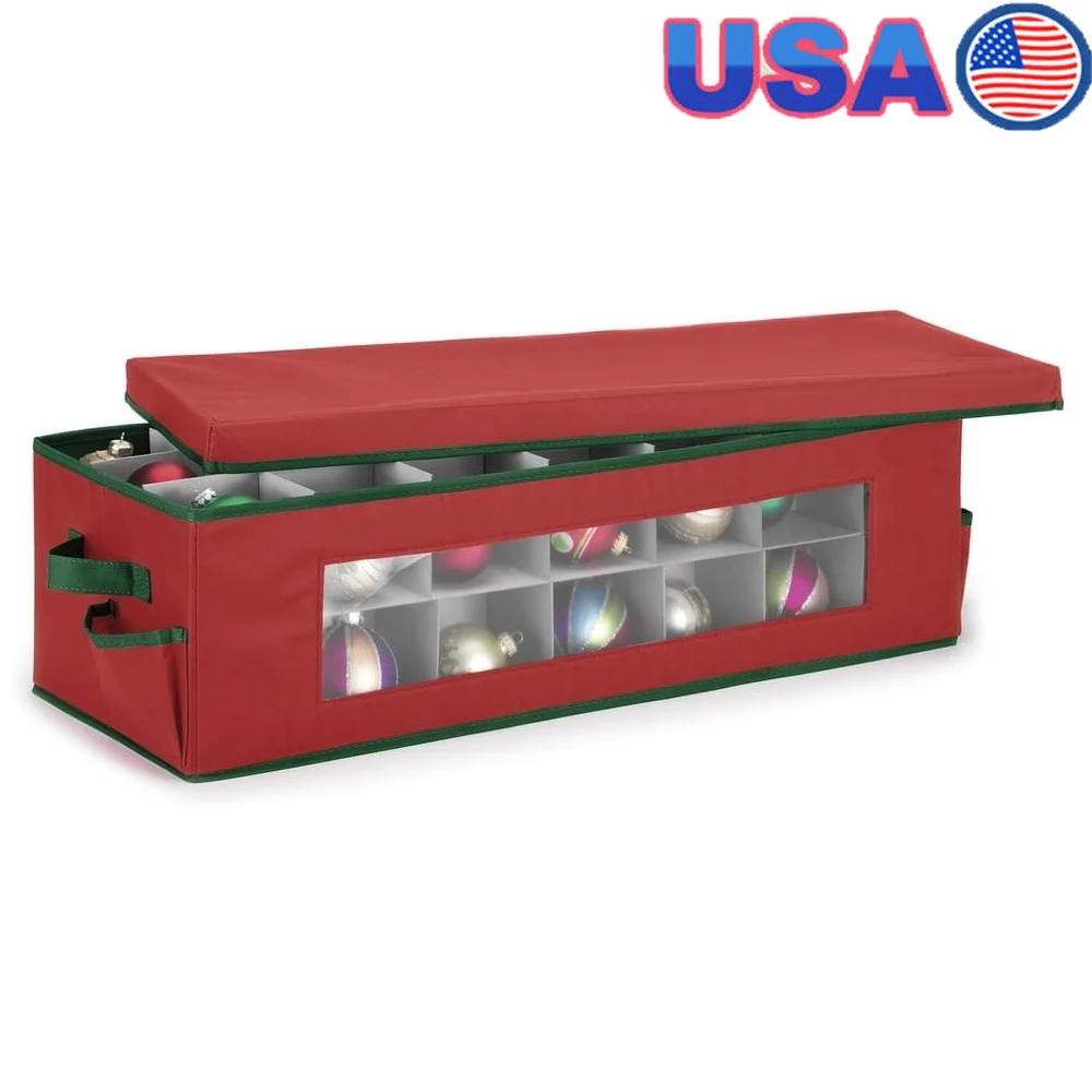 

Ornament Storage Box 42 Compartments with Outer Pocket See Through Front Carrying Handles Heavy Duty PPNW Fabric Ideal Keepsake