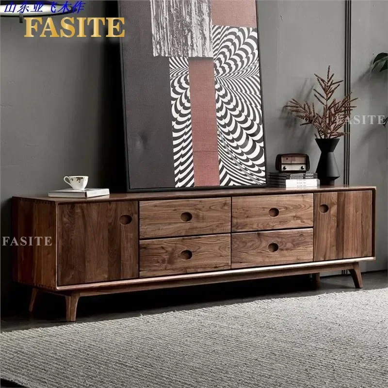 for North American Black Walnut TV Cabinet Bedroom All Solid Wood Locker with Drawers Simple Living Room Floor Storage Unit