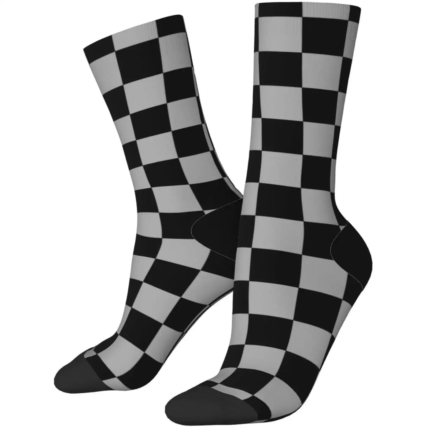 

Gray Black Checkers Socks For Men Women Gifts Unisex Novelty Casual Dress Socks Breathable Non-slip Sports Socks