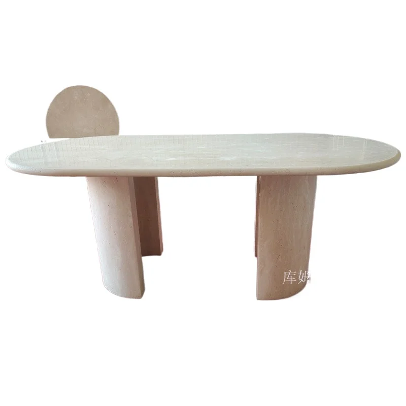 LMM ivory white travertine dining table Italian minimalist villa hotel simple model room French table