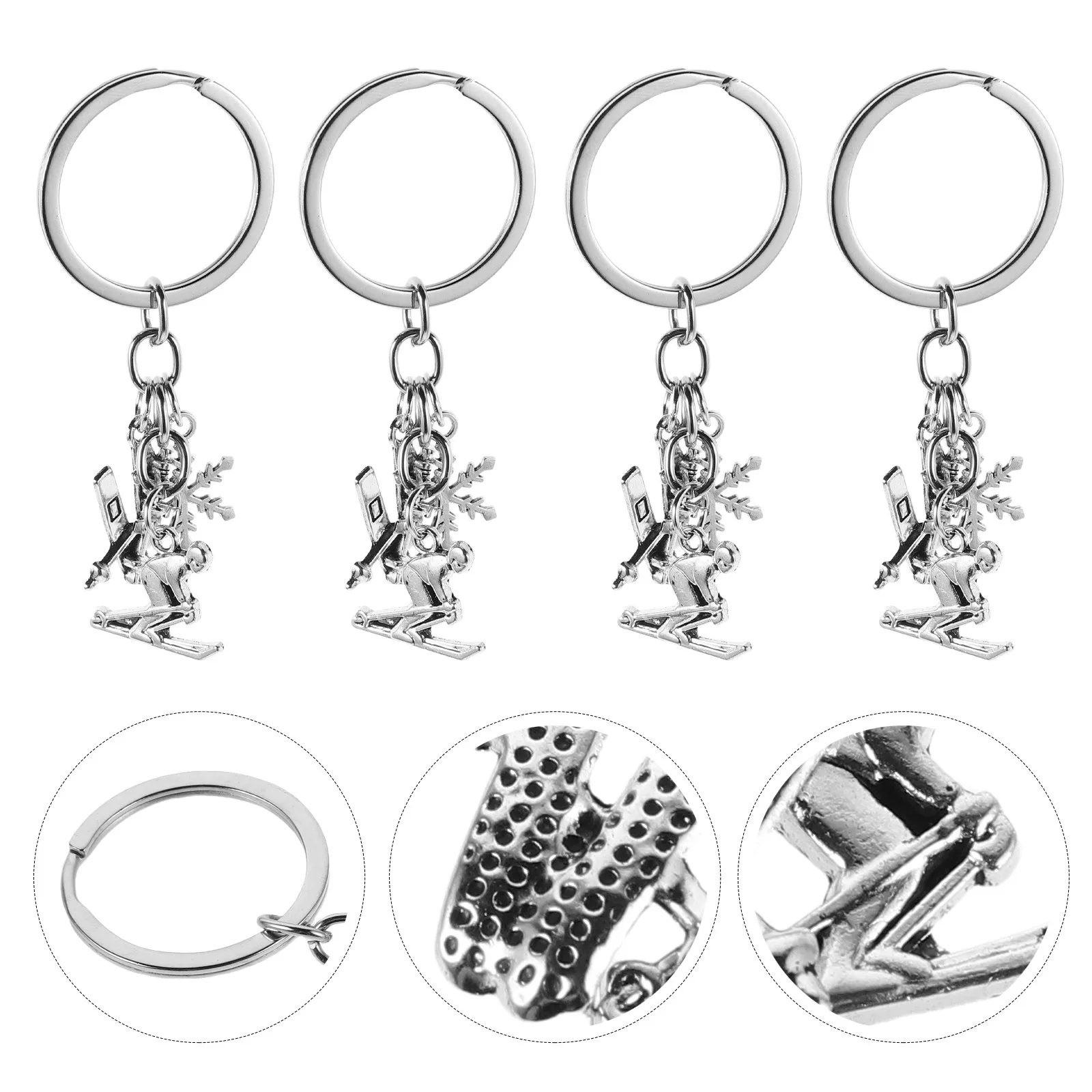 

4Pcs Ski Keychain Winter Sports Skiing Accessories Metal Snowflake Charms Double Snowboard Pendant Keyring for Handbag Backpack
