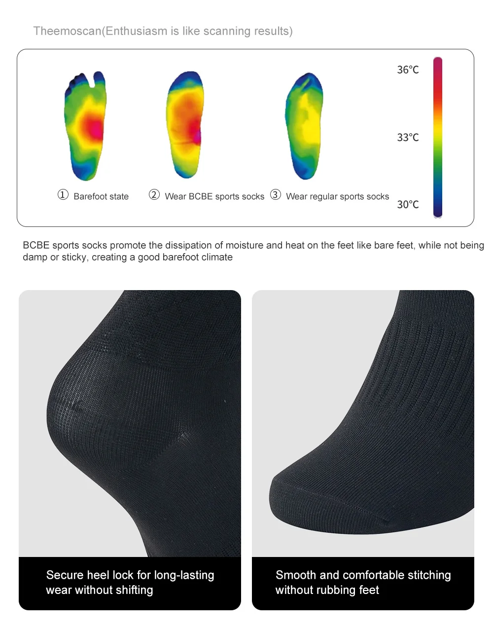 BCBE-ING Radsocken, atmungsaktiv, professionelle Sportsocken für Herren und Damen, bequeme, hochelastische, rutschfeste Outdoor-Fahrradsocken – Detail 4