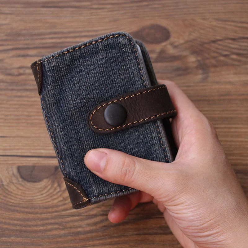 Retro Denim  Credit Card Holder Cute Korean Style Unisex Personalized Card Wallet Student Friendly PVC Lined Folding Bag