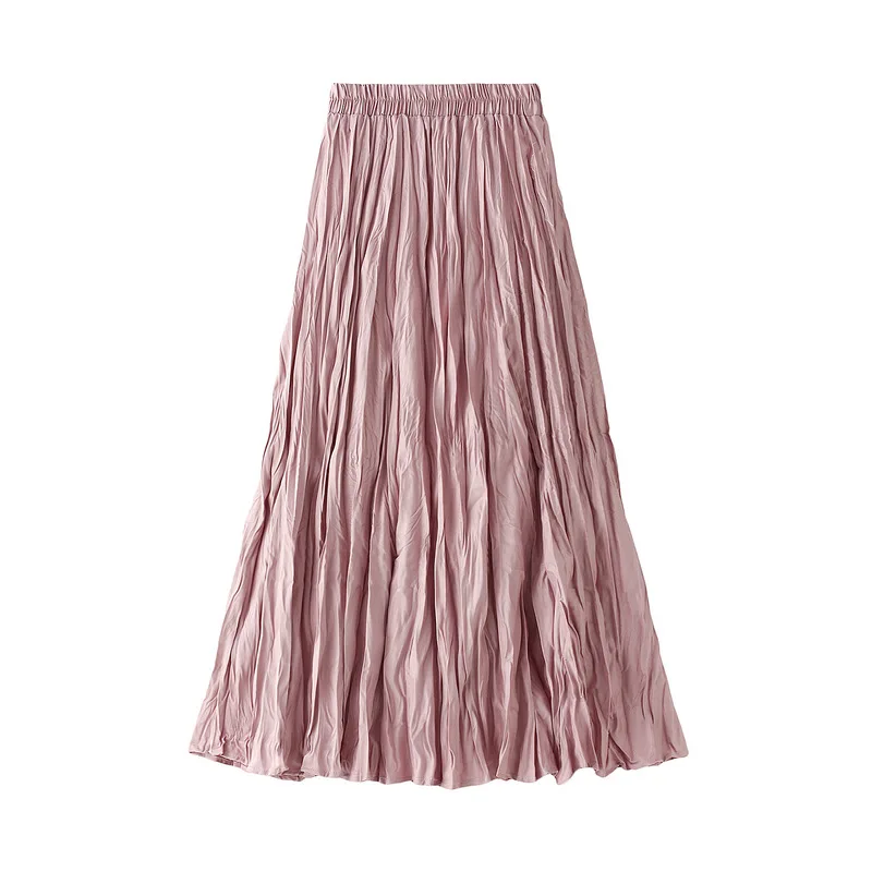 

High Quality Elegant Maxi Luxury Skirt for Womens Casual Elastic High Waist Pleated A-Line Beach Solid Color Skirts Boho Summer