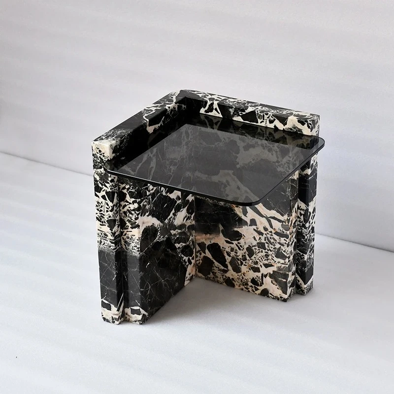 

Modern simple marble small coffee table living room light luxury small apartment bedside table black fashion home