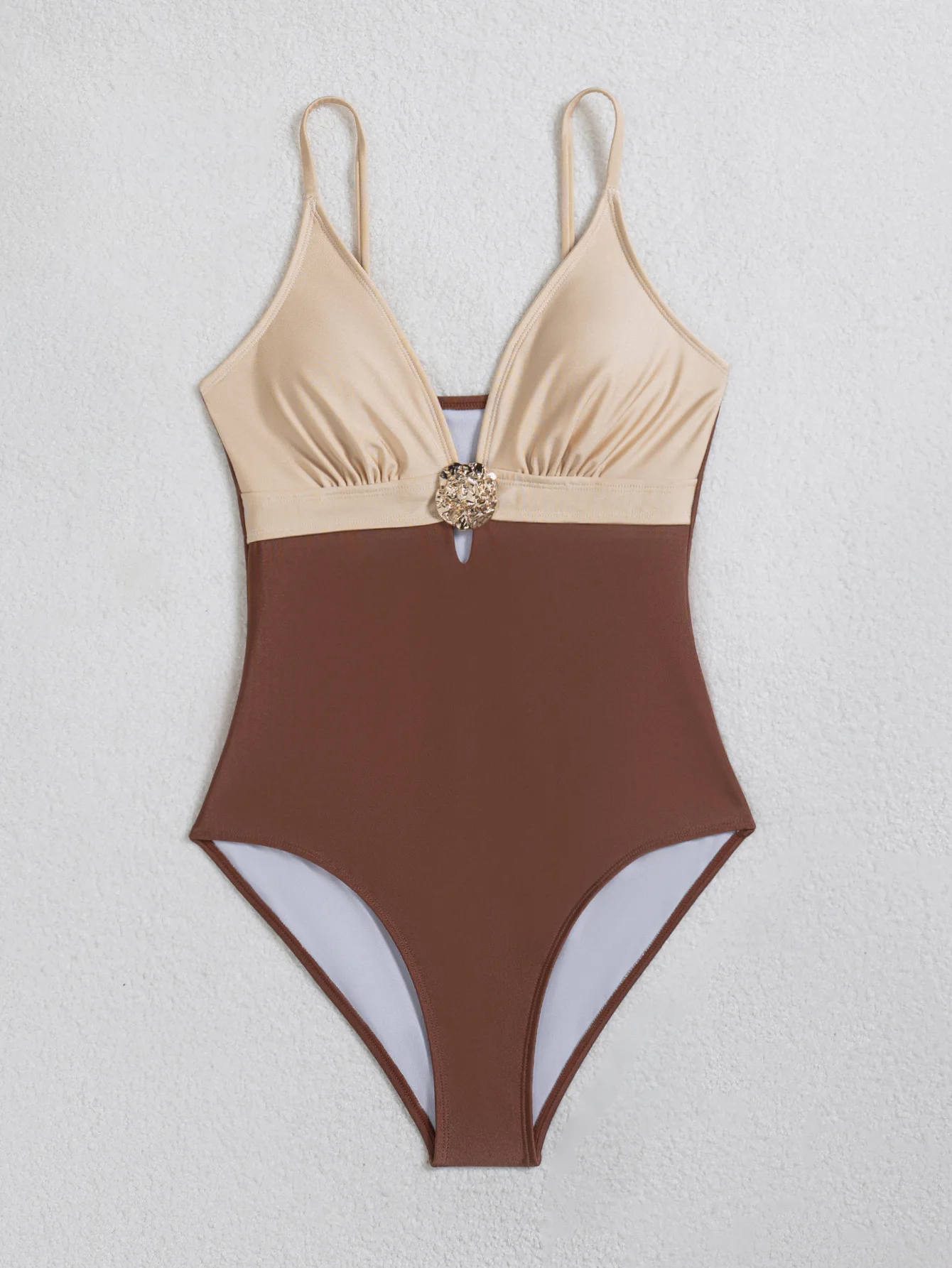 2026 new color blocked nylon one-piece sexy hollow out slimming bikini swimsuit for women