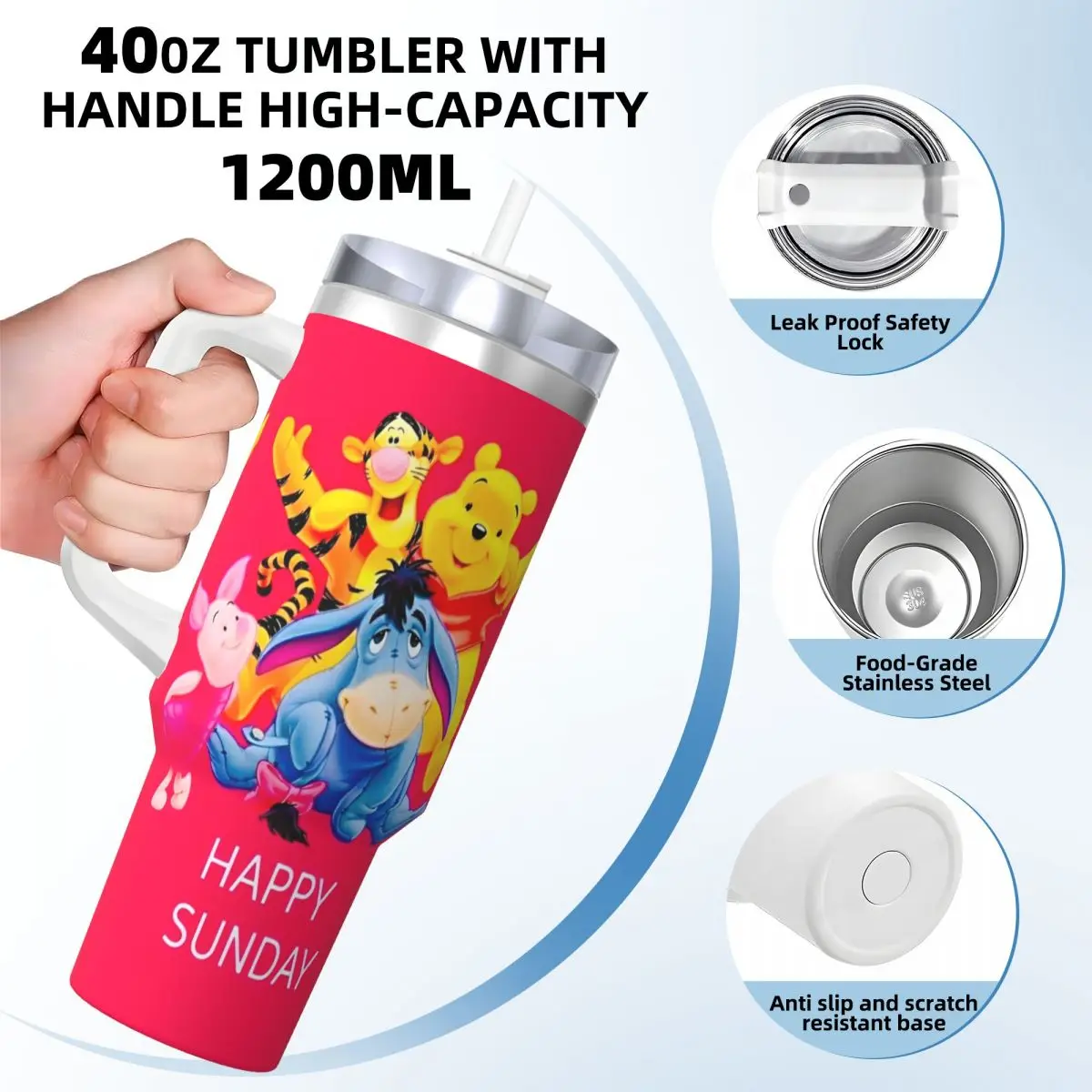 Winnie The Pooh Cartoon Tumbler Cold Drink Water Bottle Portable Stainless Steel Thermal Mug Design Camping Mugs Cup