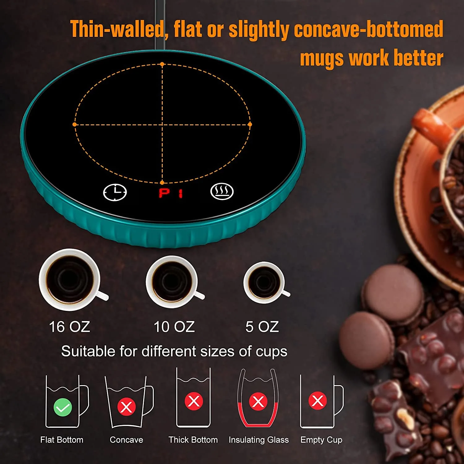 

Y15A 1 Pcs Cup Warmer 8H Auto Shut Off 1-12H Timer Candle Wax Warmer, 2 Temp Setting 122/140℉ Green US Plug