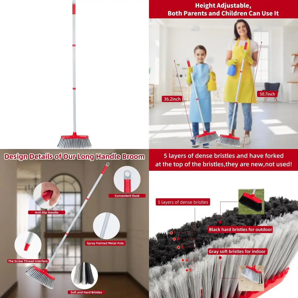 

метла для использования на открытом воздухе, уникальная двусторонняя щетина с длинной ручкой, сверхмощная метла, идеально подходящая для дома и двора, гаража, вестибюля, мал