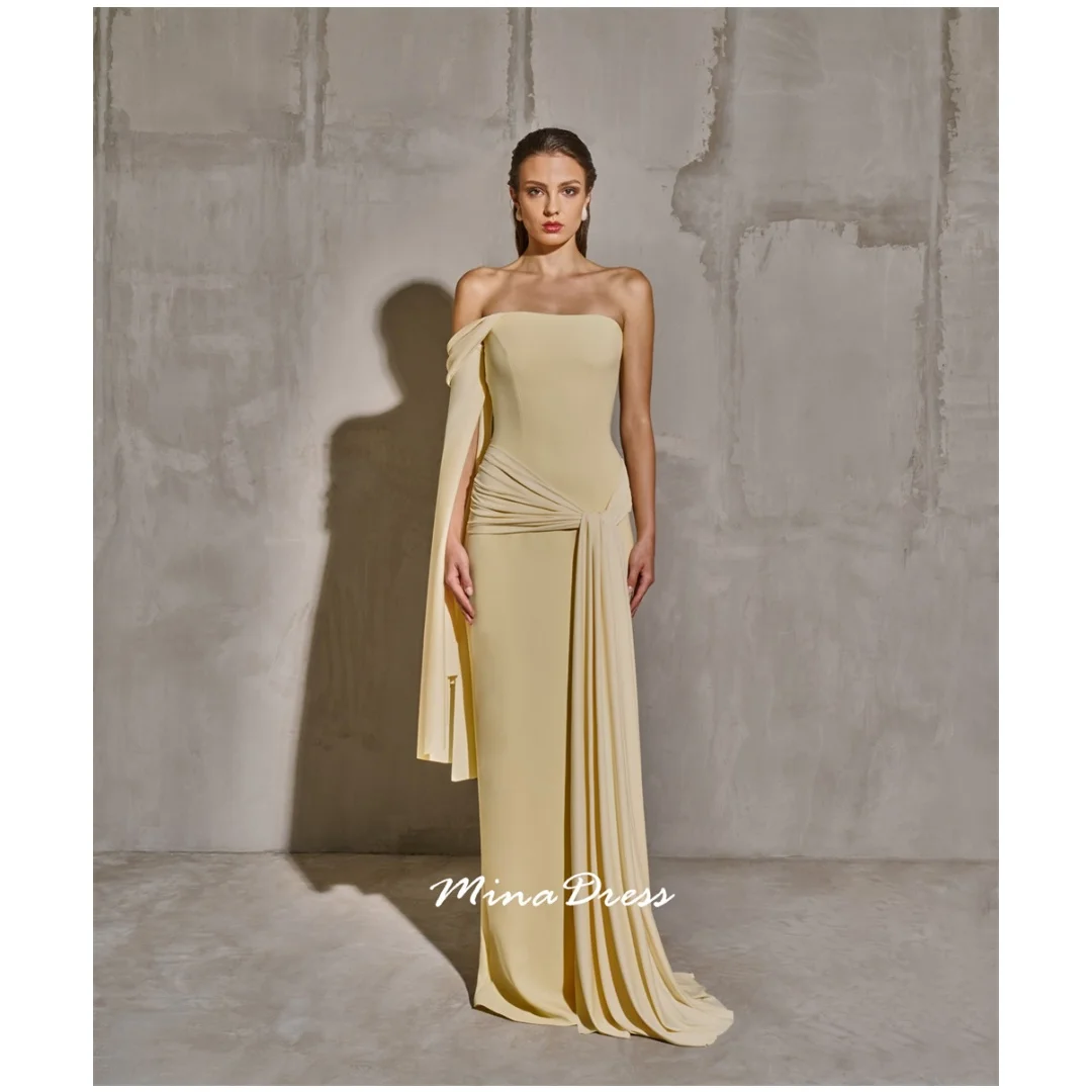 

Mina Customized One-Shoulder Arabic Evening Dress Luxury Elegant Wrinkles Elegant Party Dresses Woman Unidirectional Back-length