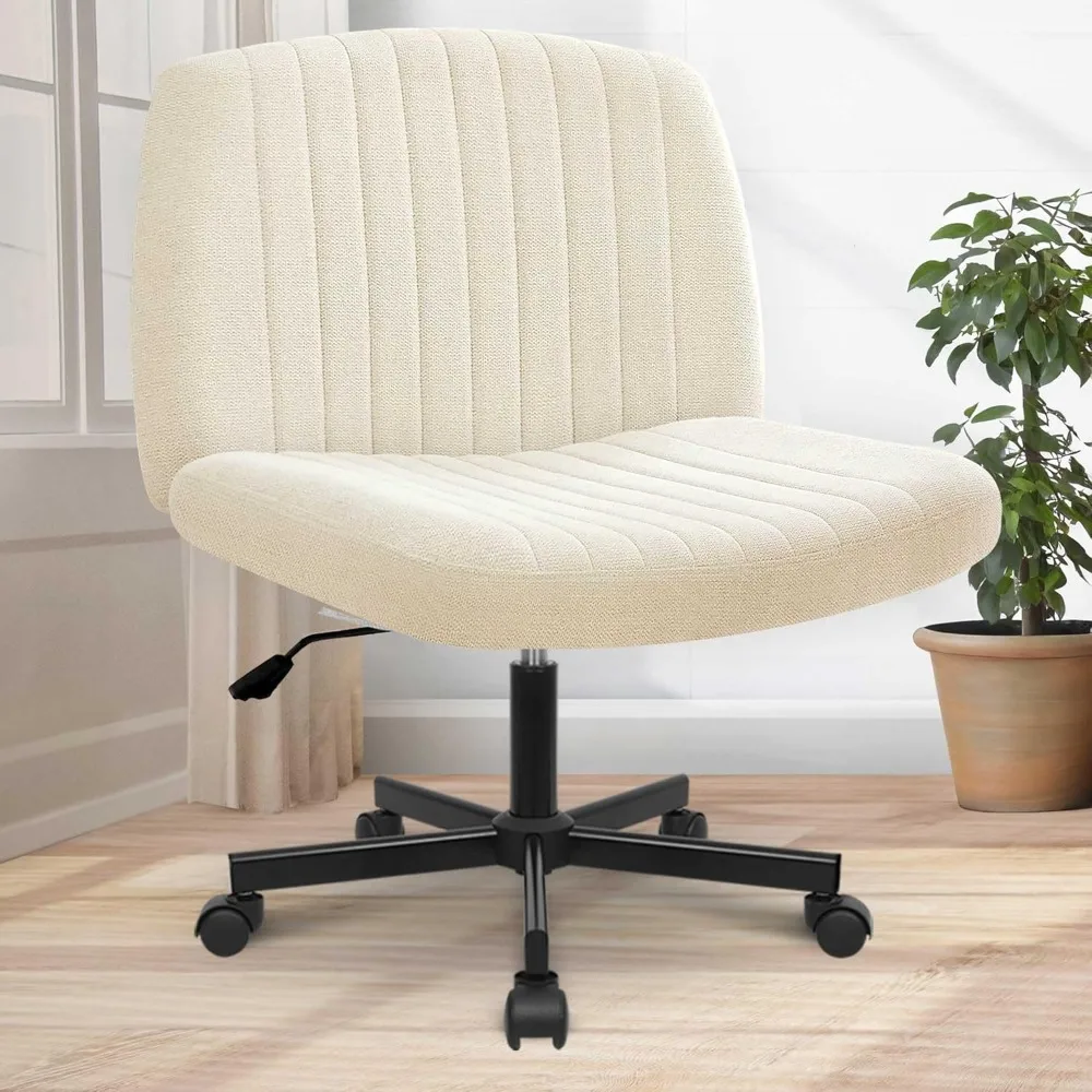 

Criss Cross Chair Wheels Wide Cross Legged Office Desk Vanity Chair Comfy Fabric Armless Adjustable Swivel for Home Computer Ta