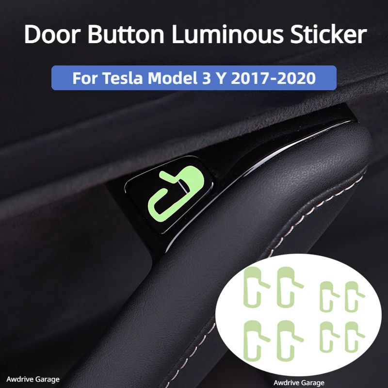 For Tesla Model 3 Y Car Door Button Luminous Sticker Reminder Door Open Exit Sticker Armrest Window Lift Button Switch 2017-2020