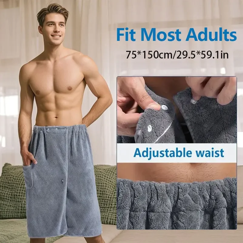 Men's bath skirt bath towel plus size bath skirt suitable for home, travel, steaming, spa, beach,