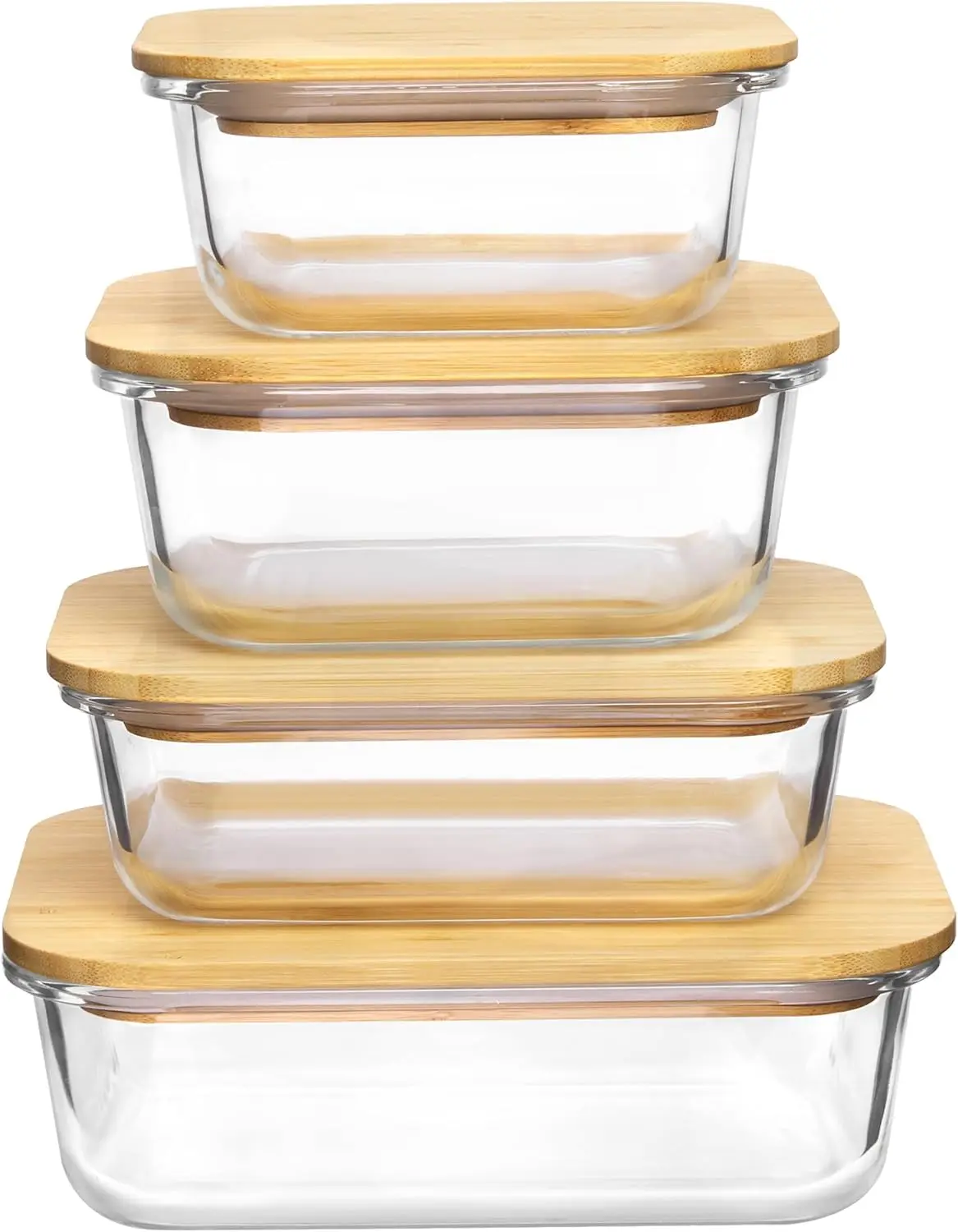 4-Pack Glass Food Storage Containers with Bamboo Lids, Microwave, Oven, Freezer & Dishwasher Safe, BPA-Free