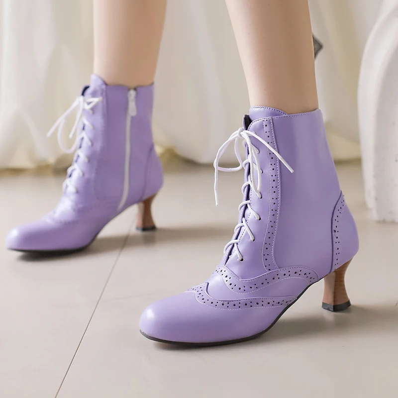 

Красные ботильоны для женщин, модные женские короткие ботинки на низком каблуке, элегантные туфли на шнуровке, фиолетовые, белые, зеленые, вечерние туфли, обувь большого размера