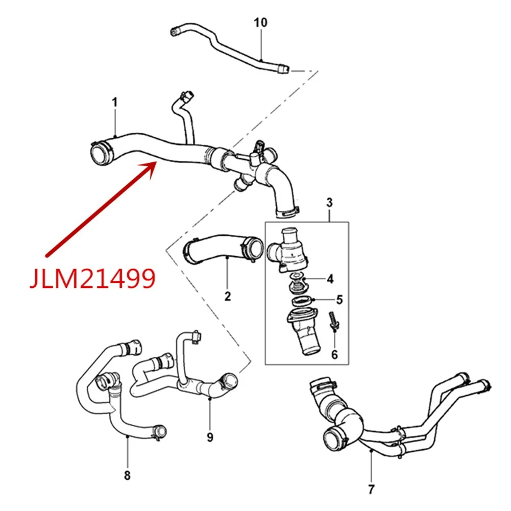 JLM21499 Hose on Cooler Water Tank for Jaguar Series XF Engine Five Pipe Radiator Upper Pipe Connecting Pipe Water Tank