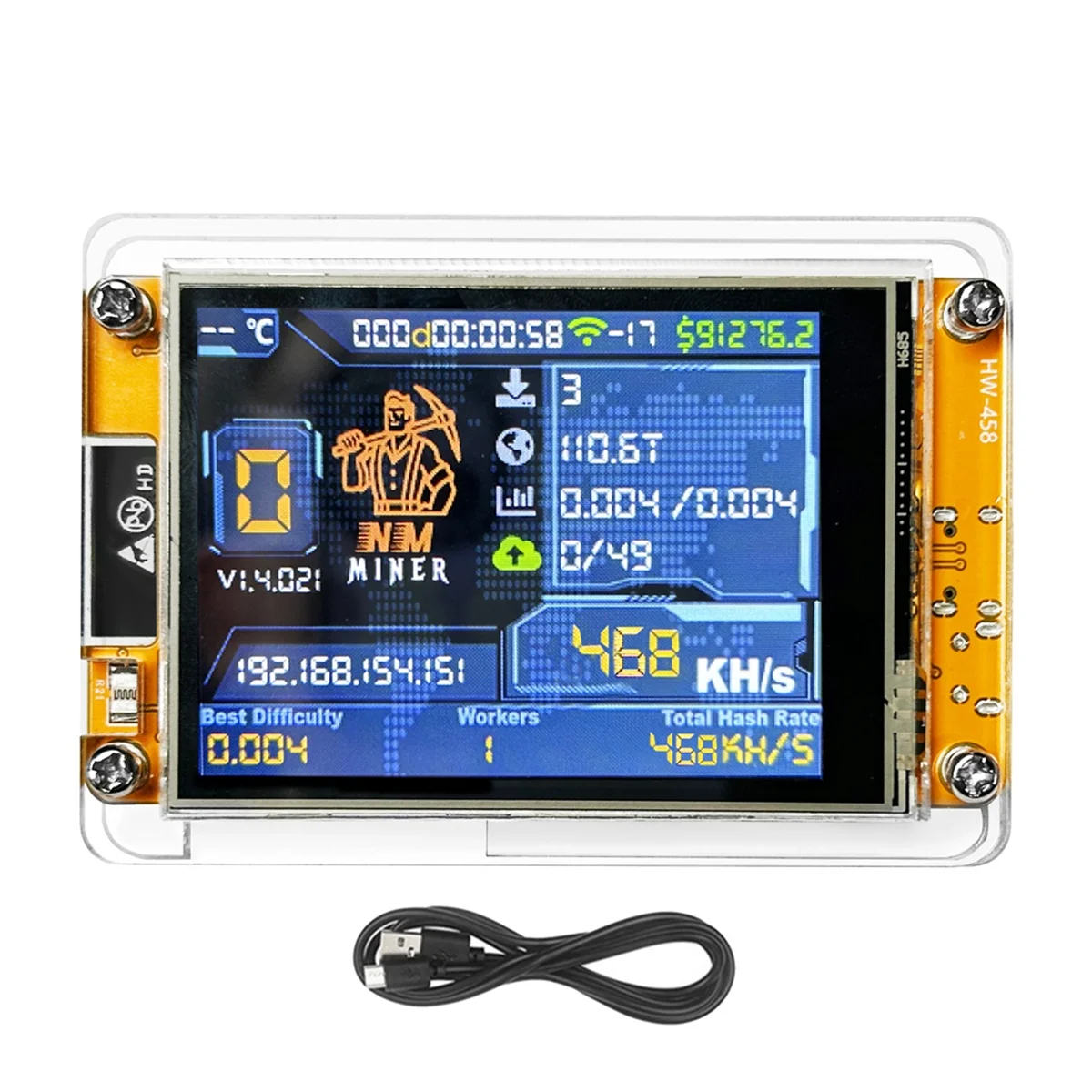 SCLS NMMiner NerdMiner V2 468KH/S 해시레이트 BTC 솔로 복권 광부 ESP32 2.8 인치 스마트 디스플레이 Bitcoin Crypto Lottery Miner