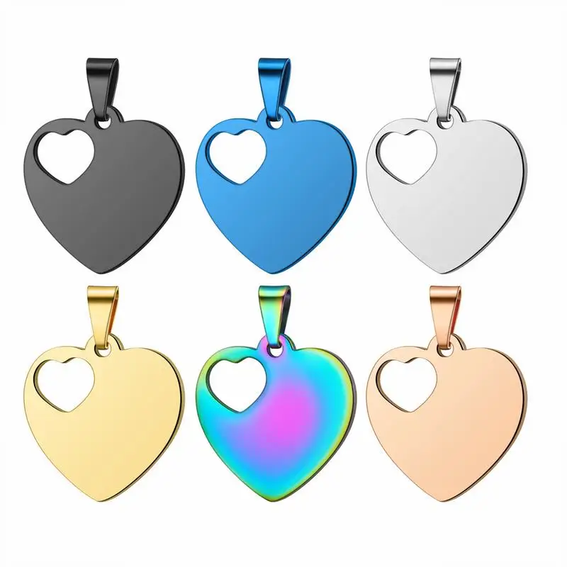 20 Pieces 30x30x1.8mm Stainless Steel Fashion Accessories Love Hollow Pet Military Brand Customized Engraved Pendant Wholesale