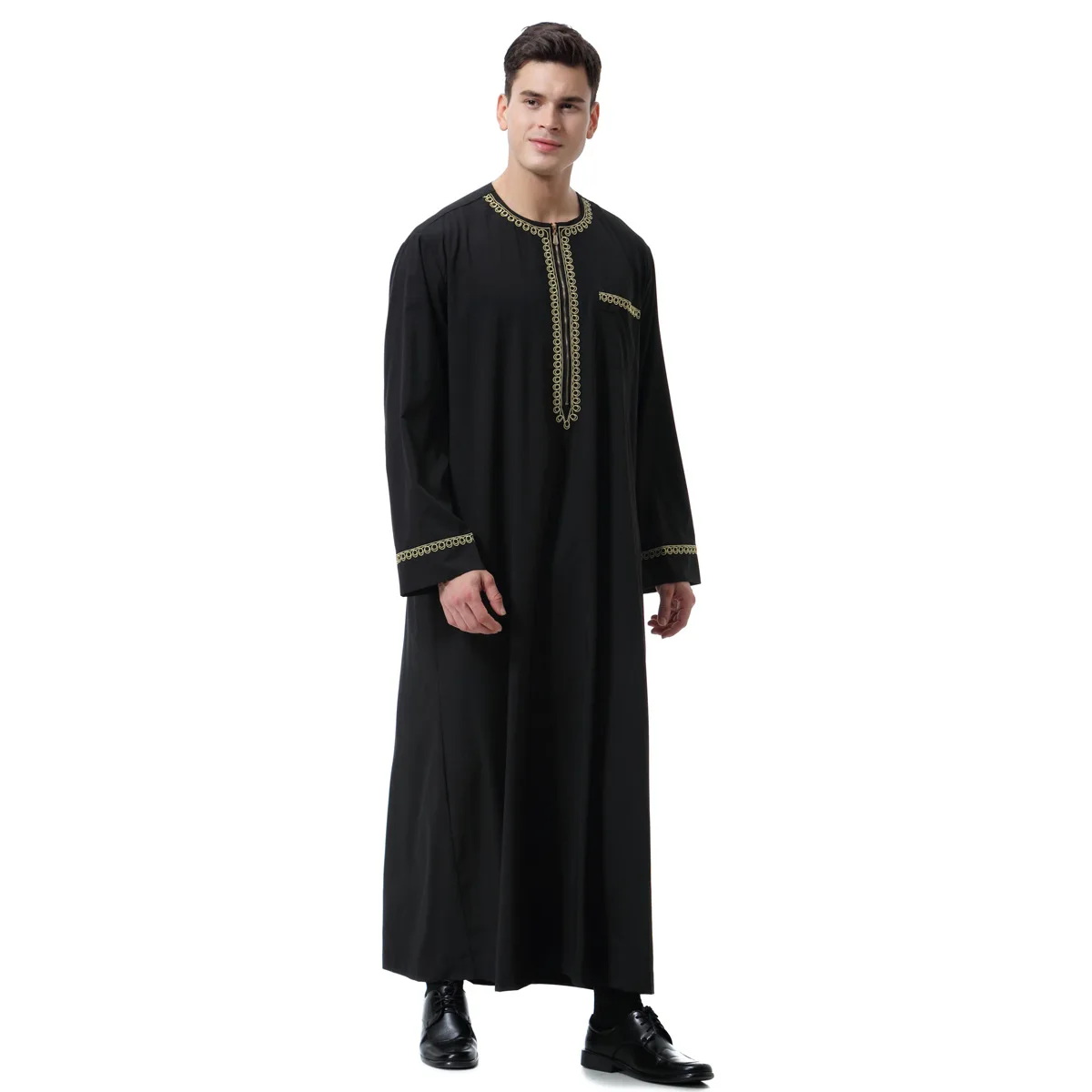 Muslim Printed Zipper Round-neck Muslim Robes for Men in Dubai, Muslim Robes of The United Arab Emirates and Saudi Arabia S-3XL