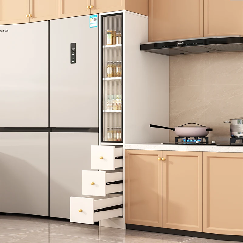 

Kitchen solid wood dining side cabinet, refrigerator storage cabinet, wall side cabinet, very narrow crack, pull-out drawer, loc