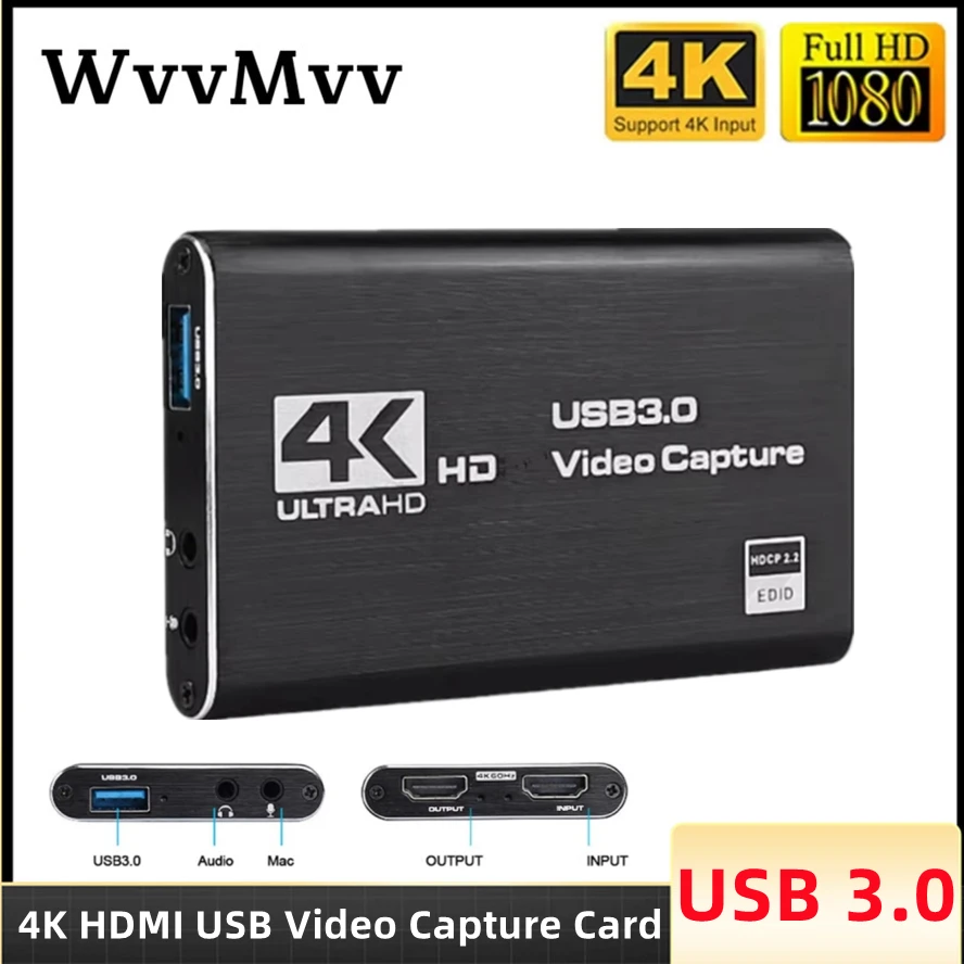 4K 1080P HDMI-Compatible USB 3.0 Video Capture Card 60FPS 30Hz Video Recorder Grabber for Game Grabber Recording Live Streaming