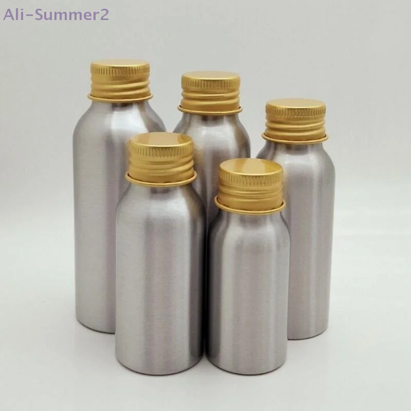 Botella de aluminio dorada de 50ml-250ml con tapa de rosca, botella de agua de tóner cosmético para Perfume, botella recargable portátil de viaje