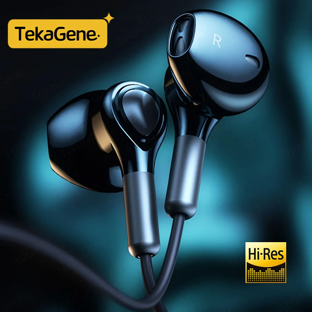 Tekagene auriculares con cable tipo C con micrófono, cascos deportivos semiintrauditivos controlados por cable para música, para teléfono, PC,