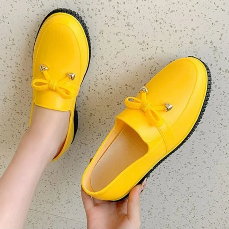 Women Korean Design Low Top Rain Boots Youthful Fashion Water Shoes Bow Decor Slip Proof Waterproof Short Shaft Rubber Galoshes
