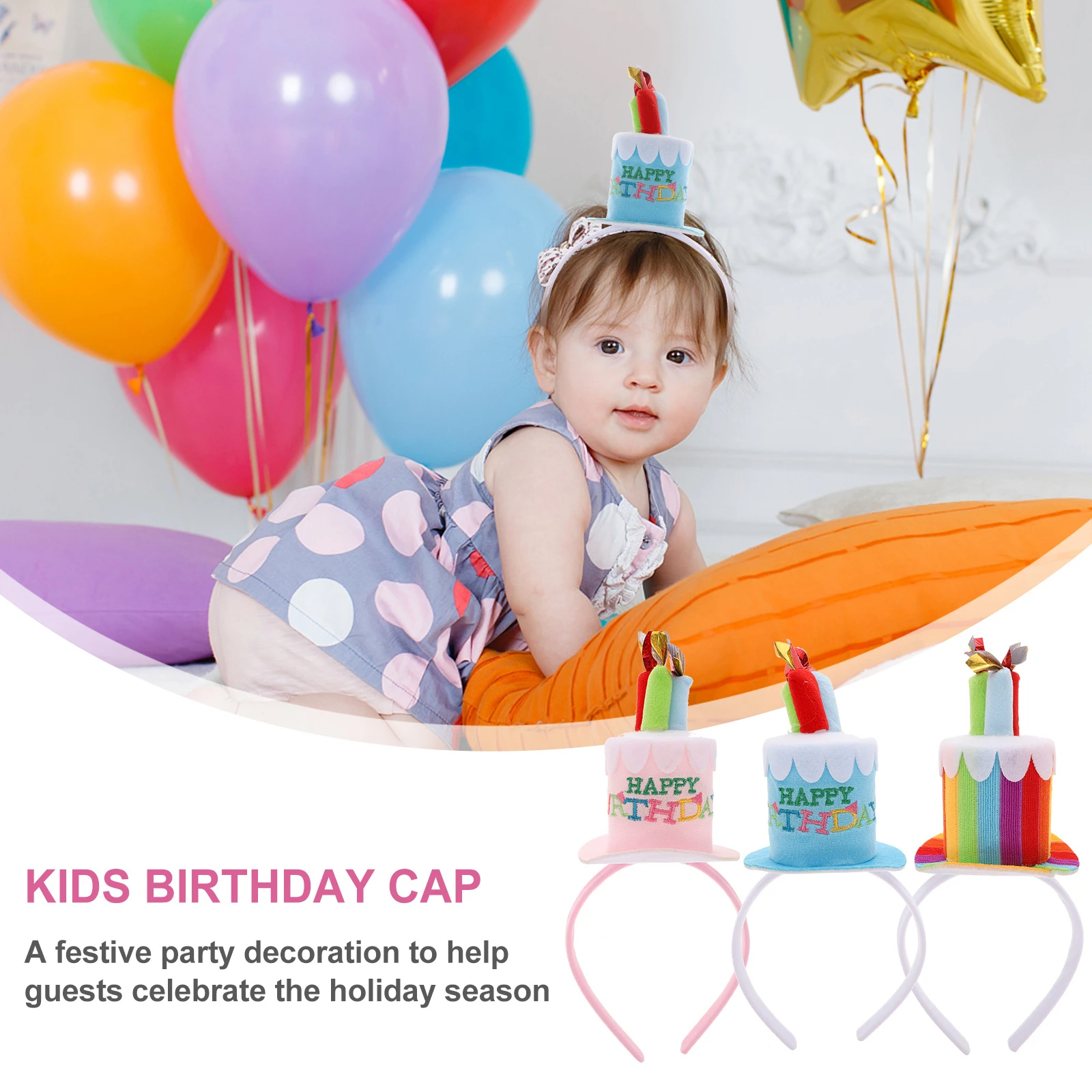 

3pcs Kids Party Hair Hoops Birthday Decorative Headbands Reusable Smooth Safe Material for Children Fancy Hair Accessories