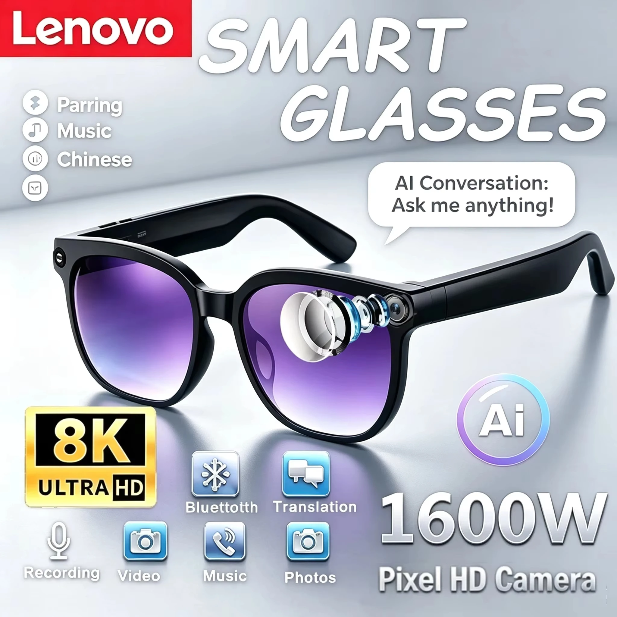 Lenovo For Xiaomi 8K Smart AI - Smart Glasses Lens ulasan dan harga