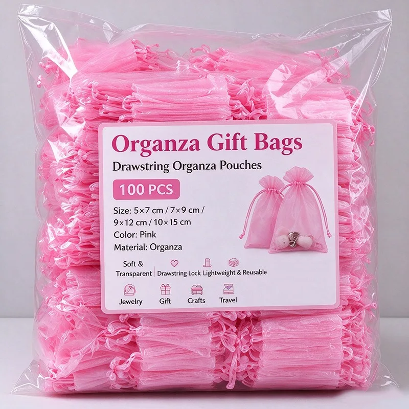 10-100PCS Mesh Organza Drawstring Bags for Jewelry Gift Packaging Small Pouches Earring Wedding Party Favor Candy Storage Bags
