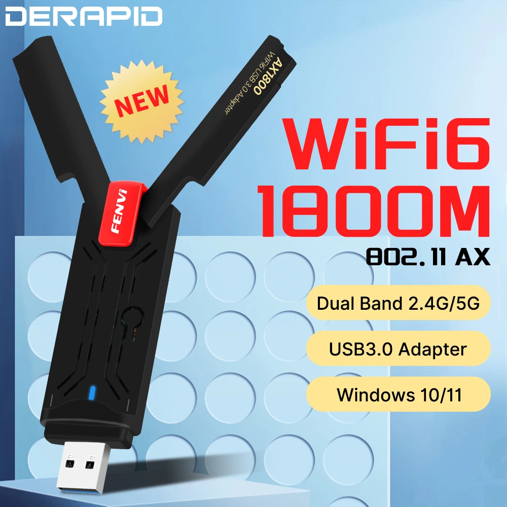 

Fenvi USB WiFi 6 AX1800 Adapter Dual Band 2.4G/5GHz USB 3.0 Receiver Dongle Wireless Network Card for PC Laptop Win10 Win11