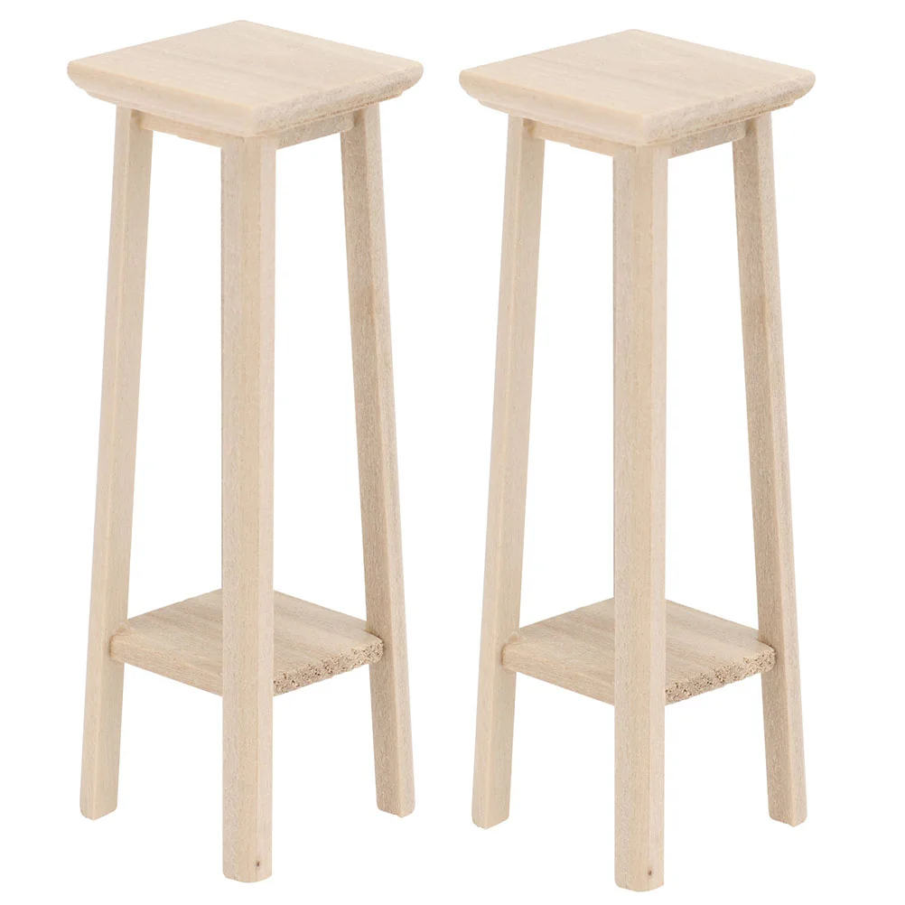 2 Pcs Mini High Stool Dollhouse Bar Chairs Toys Decorative Flower Stand Storage Shelf Furniture Models Baby