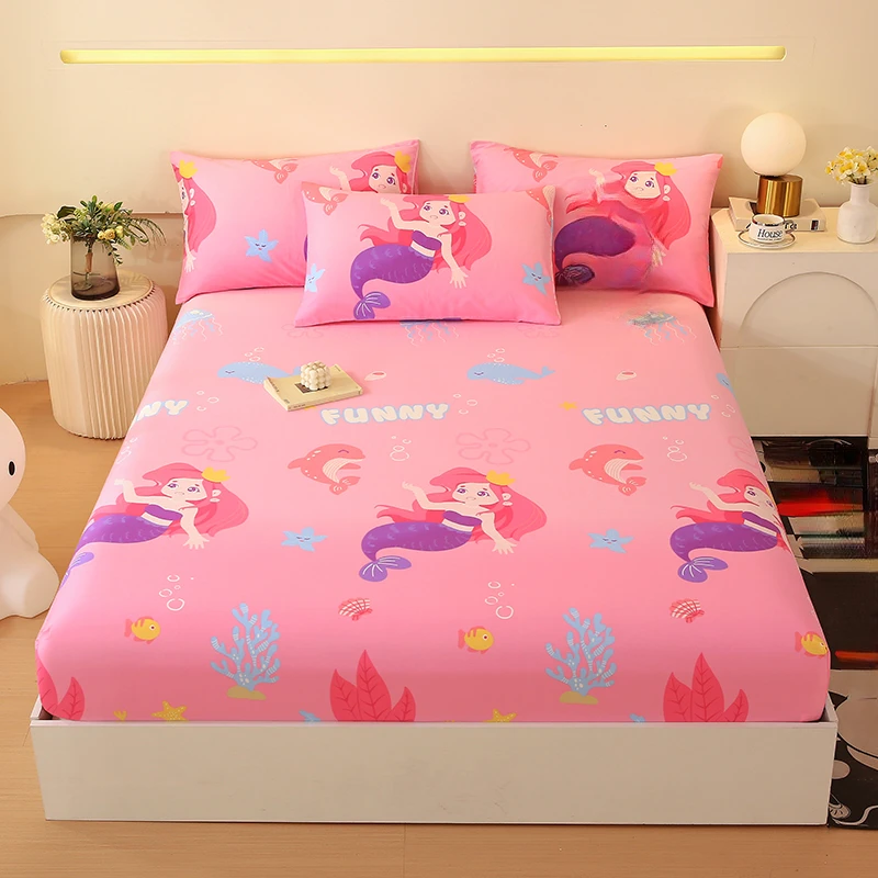 Missdeer 100% Cotton Bedsheet Cartoon Print Fitted Sheet Adults Kids Bed Cover Skin-friendly Bed Linen sabanas with pillowcase