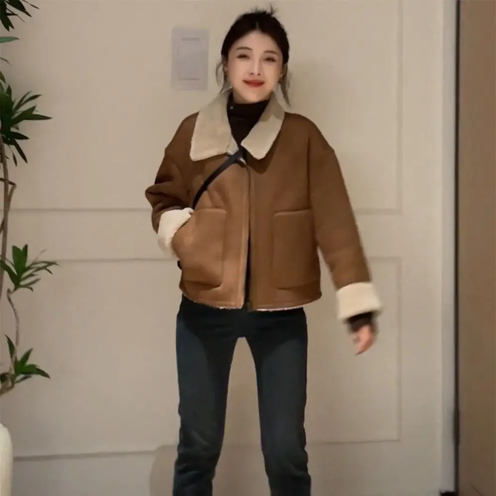 ملابس خارجية بياقة مقلوبة سترات سميكة عتيقة معطف قصير أنيق للتدفئة سترة كشمير ملابس للسيدات