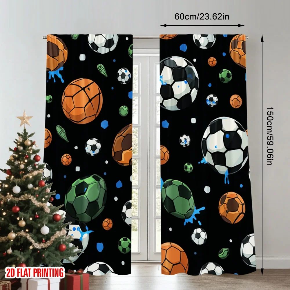 2pcs 2D flat printing Curtain Sports Balls Seamless Digital Printed Polyester Drapes Party Decorations Use for Bedroom Office