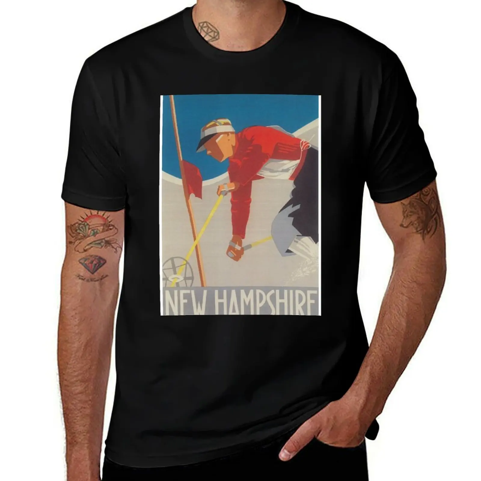 New Hampshire, Retro Vintage Ski Poster T-Shirt Soft Touch Basic Cotton T-Shirt