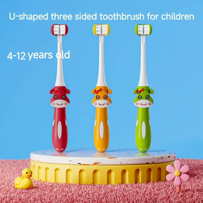 

4-12 Years Old Cartoon U-Shaped Three-Sided Children's Toothbrush Premium DuPont Soft Bristle Toothbrush Tongue Scraper Brush