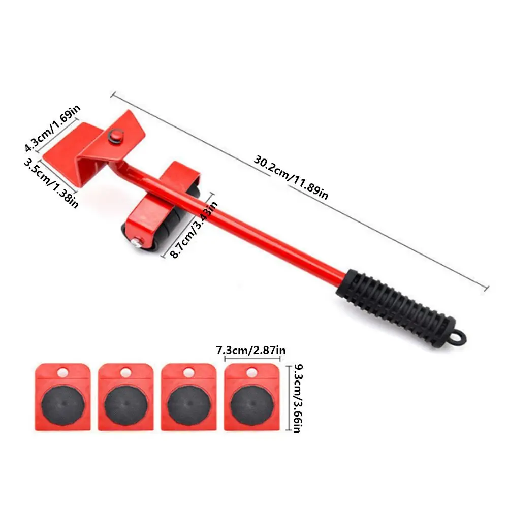 5Pcs Universal Wheel Furniture Mover Set Effort Saving Non-slip Handle Appliance Moving Wheel Slider Comfortable Grip